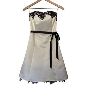 Jessica McClintock Gunne Sax Dress 5/6 Strapless Fit & Flare White Black